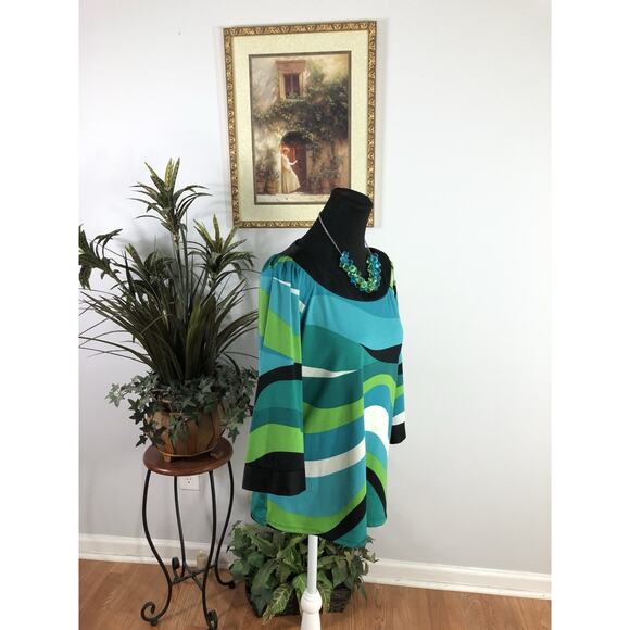 New Directions Women Blouse M Round Neck 3/4 Sleeve Boho Lagenlook Pullover - Picture 2 of 7